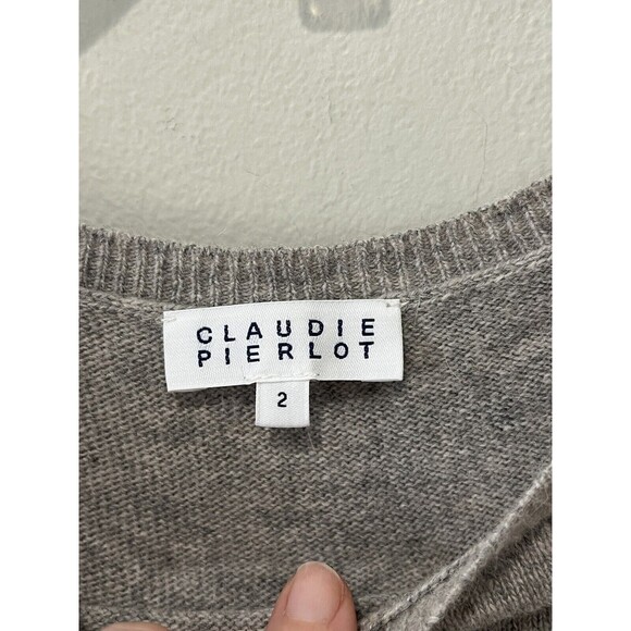 Claudie Pierlot Sweater Women’s 2 Medium Gray Bow Open Back Classic - Picture 3 of 7